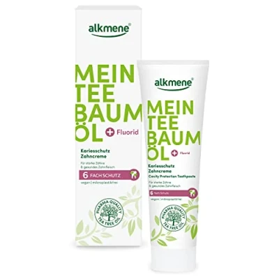 Afbeelding van alkmene Mijn theeboomolie cariësbescherming tandpasta 100 ml met 6 voudige bescherming natuurlijke theeboomolie, veganistisch en klimaatneutraal fluoride voor sterke tanden gezond tandvlees Toothpasta