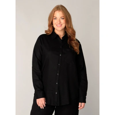 Afbeelding van Base Level Curvy blouse met linnen zwart