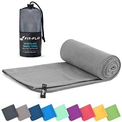 Afbeelding van Microvezel handdoeken compact, ultralicht &amp; sneldrogend handdoek de perfecte sporthanddoek, strandlaken en reishanddoek (60x120cm 1 stuk, Grijs)