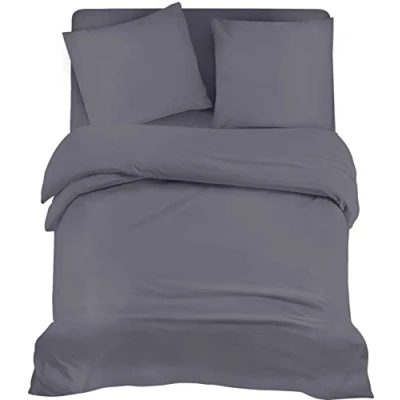 Afbeelding van Utopia Bedding Beddengoed set Geborsteld Microvezel Polyester Dekbedovertrek (200x200cm), Hoeslaken (140x200cm) met Kussenslopen (80x80cm), Grijs