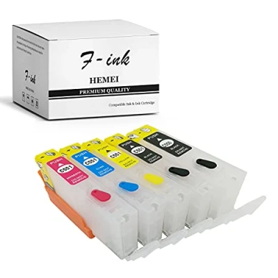 Afbeelding van F ink Lege oplaadbare inktcartridges compatibel met 550XL 551XL of PGI 550 CLI 551, 5 kleuren (PGI PGBK BK C M Y)