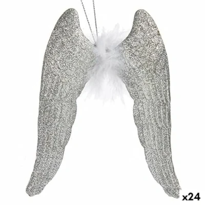 Afbeelding van Kerstversiering Engelenvleugels Zilverkleurig Plastic Purpurine 12,5 x 15 2,5 cm (24 Stuks)