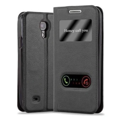 Afbeelding van Cadorabo Hoesje geschikt voor Samsung Galaxy S4 MINI in KOMEET ZWART Beschermhoes met magnetische sluiting, standfunctie en 2 kijkvensters Book Case Cover Etui