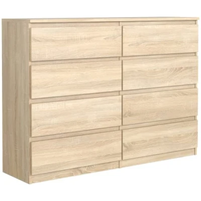 Afbeelding van Ladekast Eiken Sonoma met 8 laden 120 cm, Commode Dressoir Woonkamer Slaapkamer H: 101,5 B: D: 39 cm Modern Design Gelamineerd Bord