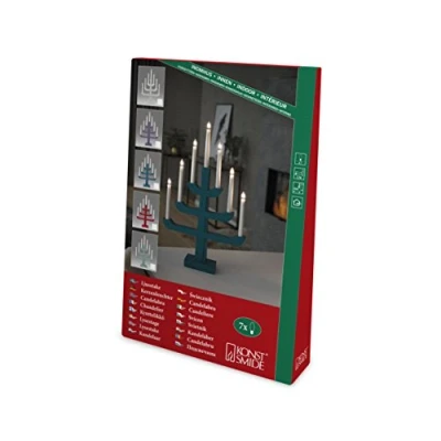 Afbeelding van KONSTSMIDE Raamkandelaar Kerst versiering Houten lamp, blauw/purperkleur gelakt (1 stuk)
