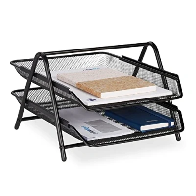 Afbeelding van Relaxdays brievenbak metaal zwart 2 laags sorteerbak a4 bureau organizer brieven