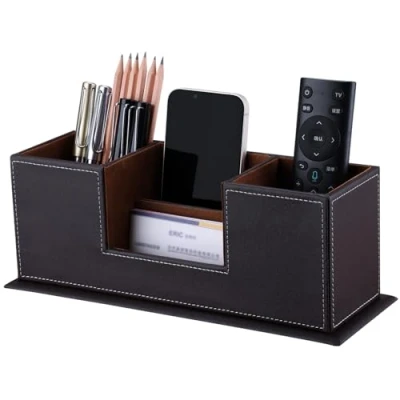 Afbeelding van KINGFOM™ Houtstructuur leer multifunctionele bureau organizer (bruin)