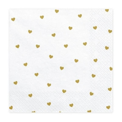 Afbeelding van Partydeco Servetten Hartjes goud (20 stuks)