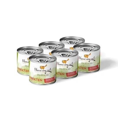 Afbeelding van I love my cat Graanvrij natvoer voor katten met insecten 6 x 200 g, kattenvoer zonder granen en toegevoegde suikers, kwaliteitsvoeding uw viervoeter