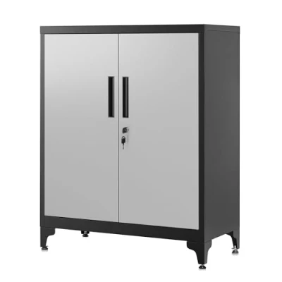 Afbeelding van SONGMICS Archiefkast, multifunctionele kast, kantoorkast met 2 deuren, kast afsluitbaar, opbergkast van staal, voor werkkamer, woonkamer, zilver zwart OMC013S01