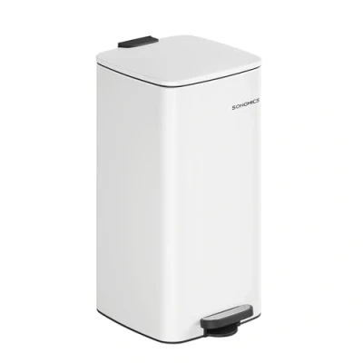 Afbeelding van SONGMICS keukenprullenbak, 30 liter prullenbak, pedaalemmer, staal, met binnenemmer, soft close, openhoudfunctie, wolkwit LTB593W02