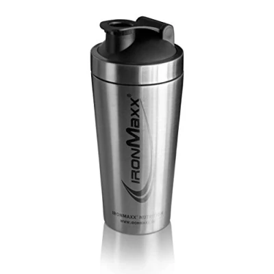Afbeelding van IronMaxx Eiwitshaker, zilverkleurig, 750 ml, proteïneshaker met draaisluiting, zeef en meetschaal, lekvrij, vaatwasmachinebestendig vrij van weekmakers, BPA DEHP