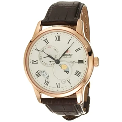 Afbeelding van Orient Heren analoog mechanisch horloge met lederen band RA AK0007S10B, Champagne leer, Klassiek