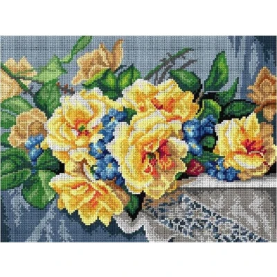 Afbeelding van Borduurstramien voorbedrukt ORCHIDEA GELE ROZEN 30 x 40 cm (EXCLUSIEF GARENS)