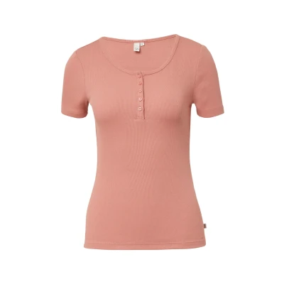 Afbeelding van QS MIT Knopfleiste Tshirt basic, Dames, Maat: Small, Papaya
