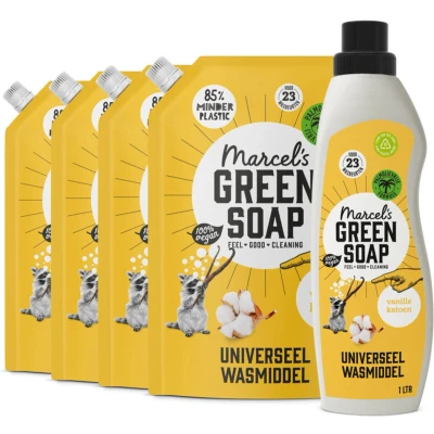 Afbeelding van Marcel&#039;s Green Soap Wasmiddel Katoen&amp;Vanille 23 Wasbeurten + 4 Navullingen Pakket