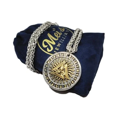 Afbeelding van Mei&#039;s Viking Valknut &amp; Axe ketting heren / sieraad Stainless Steel 316L Roestvrij Staal Chirurgisch 50 cm zilver