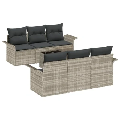 Afbeelding van vidaXL 7 Persoons Tuin Sofa Set met Kussens Lichtgrijs Poly Rattan, 2 Opslag &amp; Rattan
