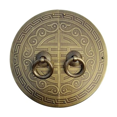 Afbeelding van Tiazza Een paar antiek messing ronde plaat trekt handvat schoenenkast kledingkast kast puur koper vintage dubbele deur ring pull (bronzen toon)