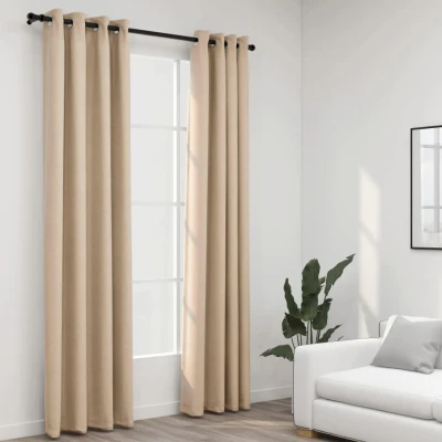 Afbeelding van Gordijnen linnen look verduisterend ogen 2 st 140x245 cm beige
