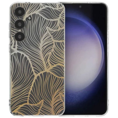 Afbeelding van Samsung Galaxy S24 Plus Hoesje Siliconen en TPU (zacht) iMoshion Softcase/Backcover Golden Leaves Transparant Telefoonhoesje