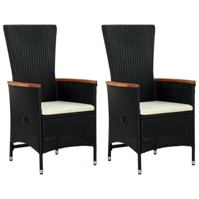 Afbeelding van Tuinstoelen 2 st met kussens poly rattan zwart
