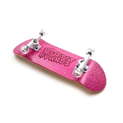 Afbeelding van SPITBOARDS 32 mm vingerboard compleet echt hout set up (voorgemonteerd, 5 lagen), trucks met moeren, lagerwielen, schuimrubberen griptape, (deck: roze, trucks: wit, wielen: transparant)