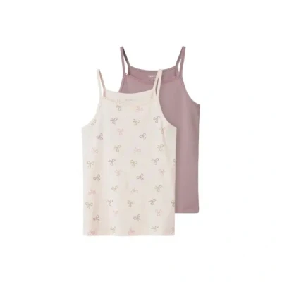 Afbeelding van NAME IT KIDS singlet Bow set van 2 donkerroze/ecru