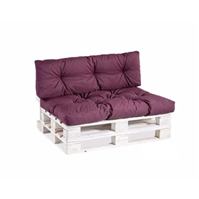 Afbeelding van Gutekissen, palletkussens, tuinbankkussens, gewatteerde kussens gevuld met gegranuleerd Poulirette schuim, vele kleuren en maten PPI (Set (Zitkussen 120x80 +Rugleuning 120x40), Paars)