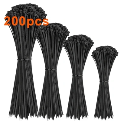 Afbeelding van 200 stuks kabelbinders zwarte set, 100/150/200/300 mm (elk 50 stuks), UV bestendig temperatuurbestendig (100/150/200/300 (200 stuks)