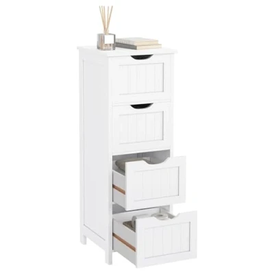 Afbeelding van WOLTU BZS07ws Staandekast Badkamerkast hoog in MDF met 4 lades, opbergkast badkamer meubel 30 x 81cm,Wit