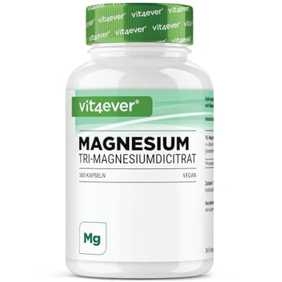 Afbeelding van Magnesiumcitraat 365 Capsules 2250mg waarvan 360 mg elementair magnesium per dagelijkse portie 100% tri dicitraat zonder toevoegingen Laboratorium getest Hoog gedoseerd Veganistisch