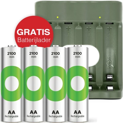 Afbeelding van Oplaadbare batterijen AA 4 RECYKO, 2100 mAh + gratis batterijlader batterij oplader laadt en AAA I GP