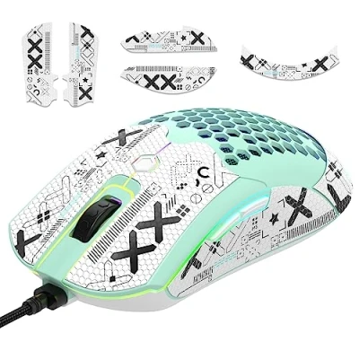 Afbeelding van [Upgrade Kit] Lichtgewicht gamingmuis met muisgreeptape, Pixart PAW3325 12000DPI High Performance Super Light 65G USB RGB Programmeerbare gamingmuizen, anti slip grip tape voor zweetbestendig groen