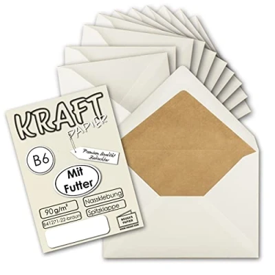 Afbeelding van Gustav Neuser enveloppen, 100 x gevoerde vintage DIN B6, 125 176 mm, natuurwit, 90 g/m², zijdevoering, bruin, recycling, natte plakrand, puntklep