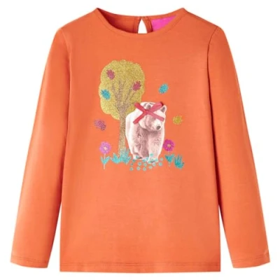Afbeelding van Kindershirt met lange mouwen berenprint 116 oranjebruin