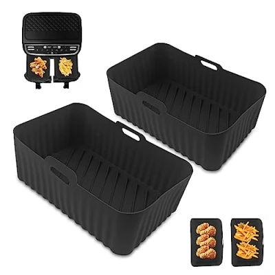 Afbeelding van Fousenuk 2 stuks siliconen vormen voor heteluchtfriteuse, herbruikbare pot, inzetstuk, rechthoekig, bakpapier, airfryer accessoires oven, magnetron, cakevorm