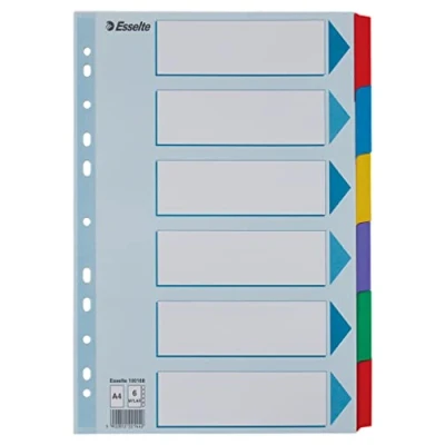 Afbeelding van Leitz Esselte tabbladen voor A4, omslag en 6 met tabs, blauw/meerkleurig, gerecycled karton, 100168