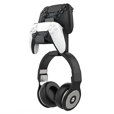 Afbeelding van Controller Holder, MoKo Dual Gamepad &amp; Headphone Hanger for Xbox One, 360, PS3, PS4, PS5, PC, STEAM, Switch丨Wall Mount Stand All Universal Headsets, Black