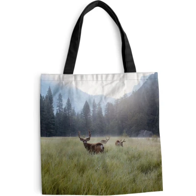 Afbeelding van MuchoWow® Schoudertas Strandtas Big Shopper Boodschappentas Bos Herten Mist 45x45 cm Katoenen tas