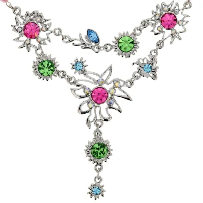 Afbeelding van Behave Ketting zilver kleur met bloem hanger en multi color stenen