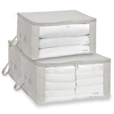 Afbeelding van Starre opvouwbare kledingopbergbox met ritssluiting, opbergtas voor dekbedden, kleding, beddengoed, opbergdoos kledingdoos 3x90L