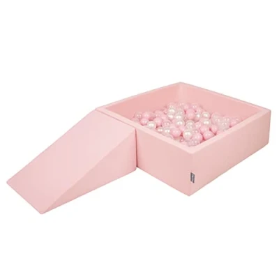 Afbeelding van KiddyMoon schuimspeelplaats met rond ballenbad (200 ballen) ballenbakken voor baby&#039;s speelbad hindernisbanen, made in the eu, roze:poederroze/parelmoer/transparant