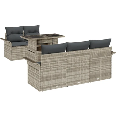Afbeelding van vidaXL 6 delig Tuin Sofa Set met Kussens Lichtgrijs Poly Rattan
