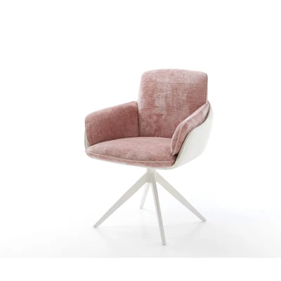 Afbeelding van DELIFE Draaistoel Luan Flex met armleuning materiaalmix echt leer wit rosé kruisframe breed 360 draaibaar rocker functie