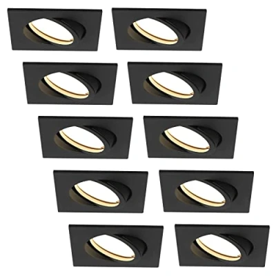 Afbeelding van HCFEI LED inbouwspot ultra plat 425 Lumen 230V 5W dimbaar behuizing vierkant draaibaar zwart (10er warm wit)