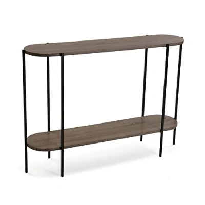 Afbeelding van Versa Lizzy Smalle hal of vestibule Entree meubilair, Console Tafel, Met bodemplank, Afmetingen (H x B H) 80 25 110 cm, Hout en Metaal, Kleur Bruin zwart