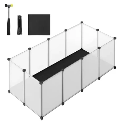 Afbeelding van SONGMICS Kleindierenverblijf met vloerpanelen, box afneembare en waterdichte bodem, verblijf voor hamsters, konijnen, cavia&#039;s, 125 x 63 42 cm, wit LPC009W01