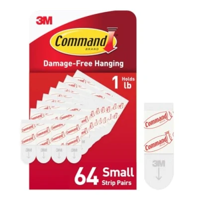 Afbeelding van Command kleine navulbare plakstrips, schadevrije hangende muurplakstrips voor wandhaken binnenshuis, geen gereedschap, verwijderbare plakstrips woonruimtes, 64 witte strips
