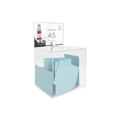 Afbeelding van Exacompta Art.nr. 89258D 1 urn met sluitend deksel sleutel, voor bankbiljetten, beletteringen, doneren, A5 display, acryl, transparant afmetingen: 21 x cm kleur kristal